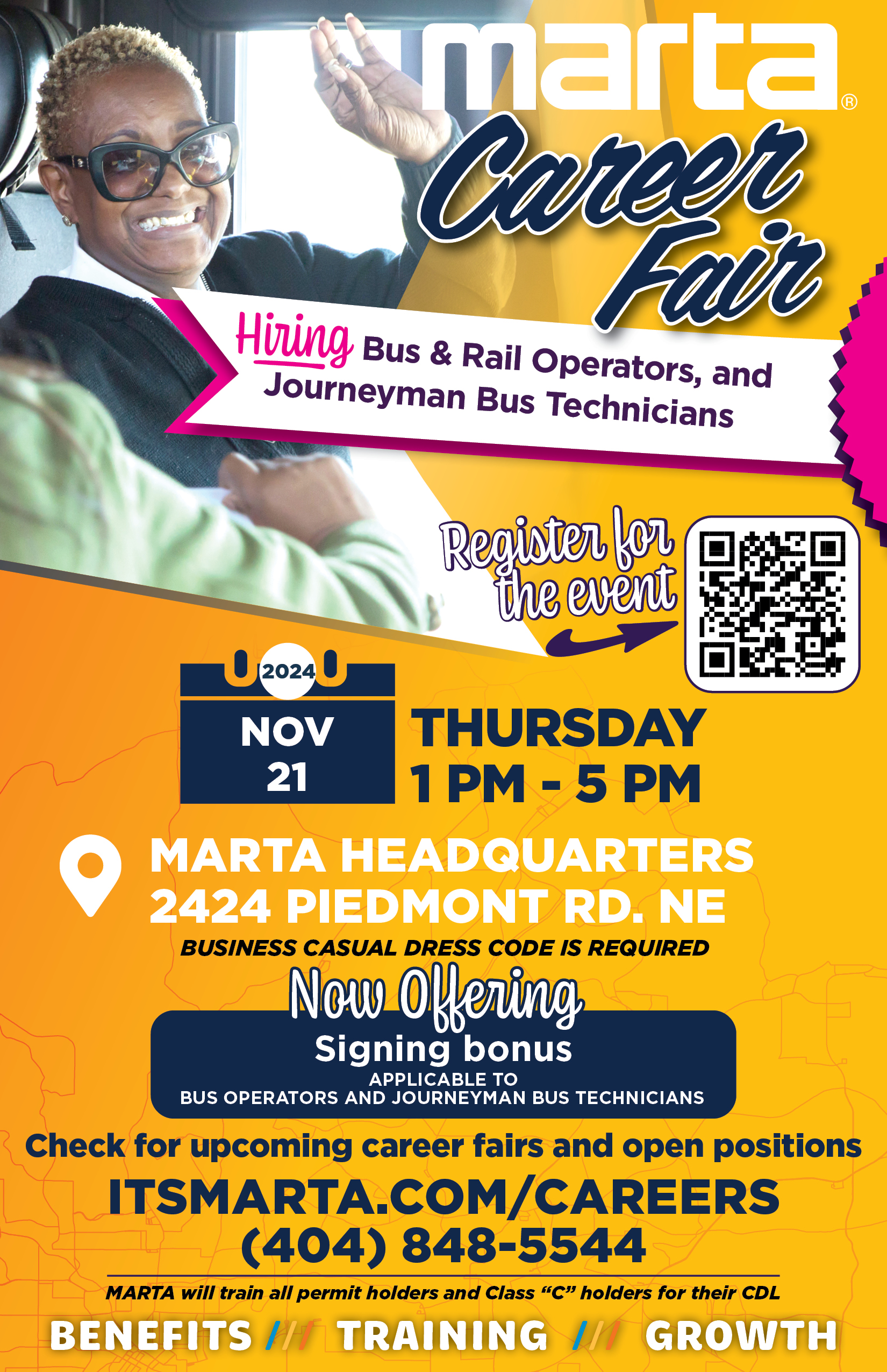 Bus Recruitment Campaign - career fair flyer 2024- Nov 21